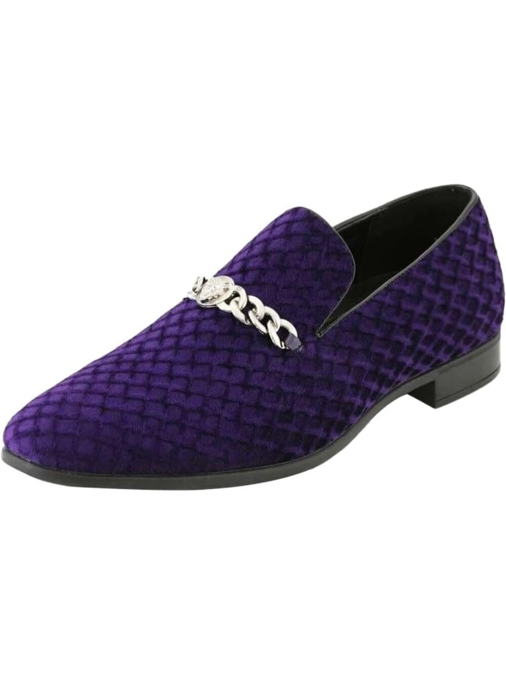 Amali Men's Purple Velvet Loafer Metal Chain Buckle Slip On Smoking Tuxedo Shoes